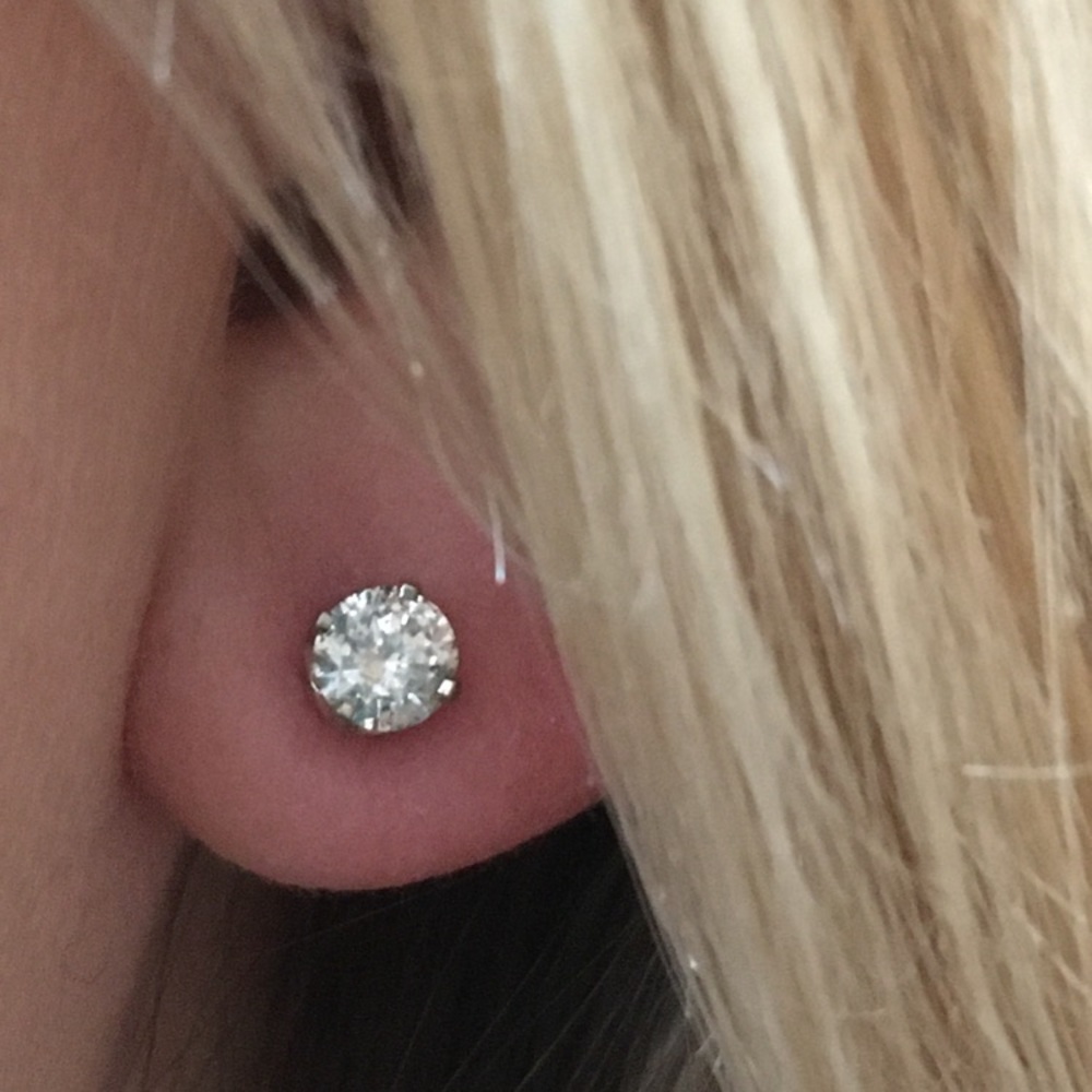 NATURAL 1.00CTW Diamond Round Cut Stud Earrings Solid Stamped 14K White Gold
